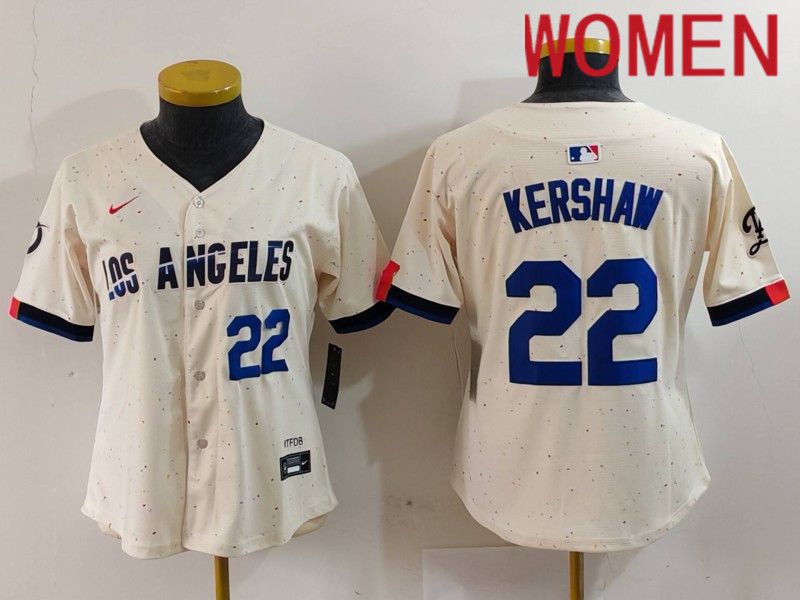 Women Los Angeles Dodgers #22 Kershaw Cream Fashion Nike Game MLB Jersey style 7012->women mlb jersey->Women Jersey